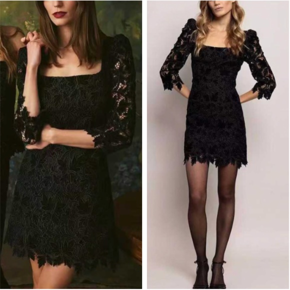 NWT Cara Cara Belinda Mini Dress - Black Velvet Lace Dreamy Neckline Cocktail - Picture 1 of 12